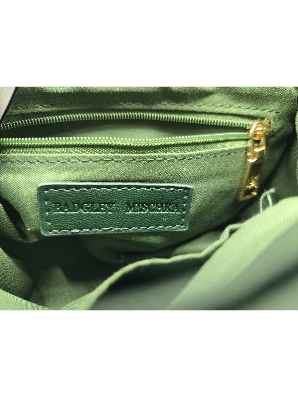 Badgley Mischka Quilted Crossbody Bag Green Gold Studded Pearl Handle NWT New - Picture 8 of 15